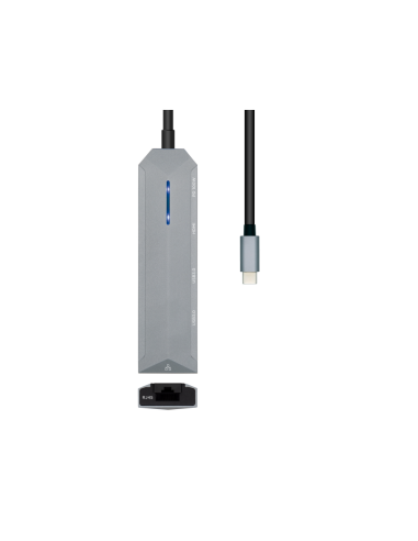 AISENS USB-C dock 5 en 1, USB-C a 1xHDMI, 1xRJ45, 2xUSB, 1xPD, Gris, 15 cm