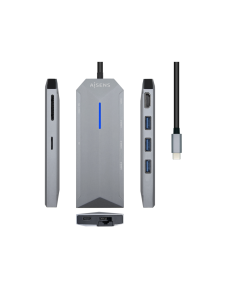 AISENS USB-C dock 8 en 1, USB-C a 1xHDMI, 1xRJ45, 3xUSB, 1xPD, 1xSD, 1xMicroSD, Gris, 15 cm 2