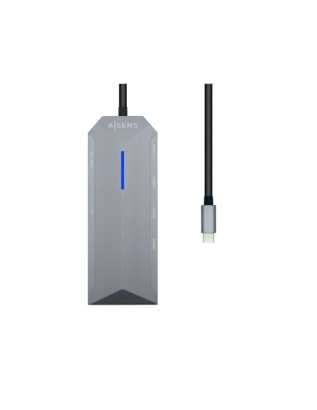 AISENS USB-C dock 8 en 1, USB-C a 1xHDMI, 1xRJ45, 3xUSB, 1xPD, 1xSD, 1xMicroSD, Gris, 15 cm