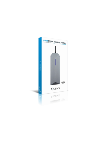AISENS USB-C dock 8 en 1, USB-C a 1xHDMI, 1xRJ45, 3xUSB, 1xPD, 1xSD, 1xMicroSD, Gris, 15 cm