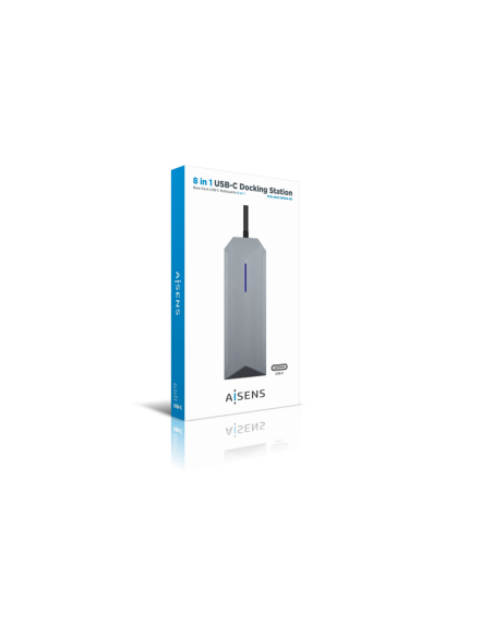 AISENS USB-C dock 8 en 1, USB-C a 1xHDMI, 1xRJ45, 3xUSB, 1xPD, 1xSD, 1xMicroSD, Gris, 15 cm