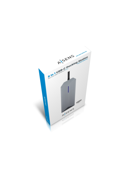 AISENS USB-C dock 8 en 1, USB-C a 1xHDMI, 1xRJ45, 3xUSB, 1xPD, 1xSD, 1xMicroSD, Gris, 15 cm