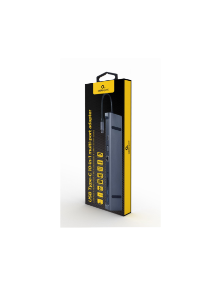 Gembird A-CM-COMBO10-01 base para portátil y replicador de puertos Alámbrico USB 3.2 Gen 1 (3.1 Gen 1) Type-C Gris