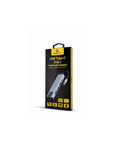 Gembird A-CM-COMBO5-04 base para portátil y replicador de puertos Alámbrico USB 3.2 Gen 1 (3.1 Gen 1) Type-C Plata