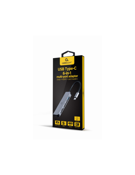 Gembird A-CM-COMBO6-02 base para portátil y replicador de puertos Alámbrico USB 3.2 Gen 1 (3.1 Gen 1) Type-C Gris