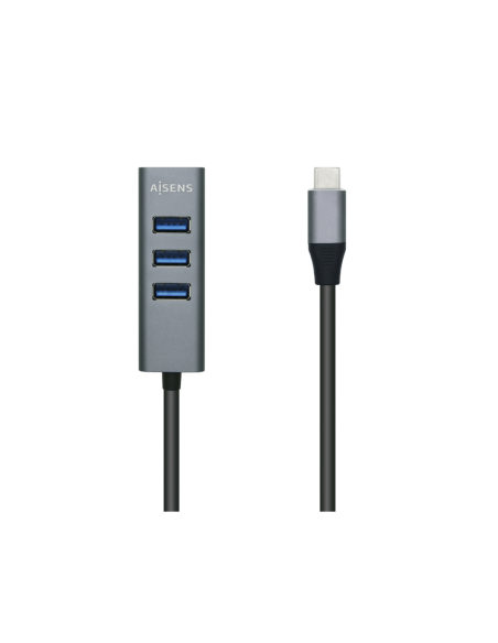 AISENS Hub USB 3.1 USB-C, USB-C/M - 4x Tipo A/H, Gris, 10 cm