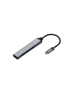 AISENS Hub USB 3.1 USB-C, Tipo C/M - 4x Tipo A/H, Gris, 10 cm