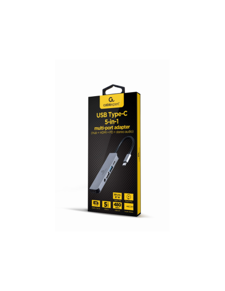 Gembird A-CM-COMBO5-02 base para portátil y replicador de puertos Alámbrico USB 3.2 Gen 1 (3.1 Gen 1) Type-C Plata