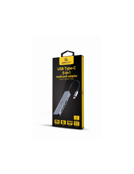 Gembird A-CM-COMBO5-03 base para portátil y replicador de puertos Alámbrico USB 3.2 Gen 1 (3.1 Gen 1) Type-C Plata