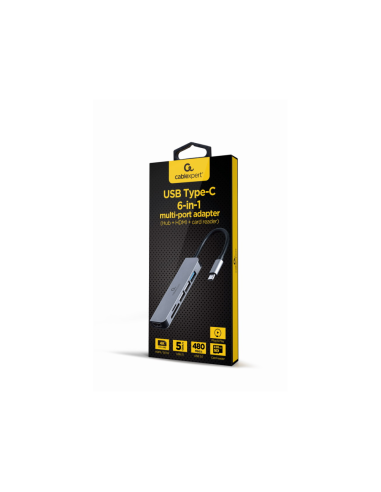 Gembird A-CM-COMBO6-02 base para portátil y replicador de puertos Alámbrico USB 3.2 Gen 1 (3.1 Gen 1) Type-C Gris