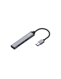 AISENS Hub USB 3.0 Aluminio, Tipo A/M - 4x Tipo A/H, Gris, 10cm