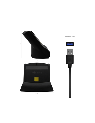 AISENS Lector de Tarjeta Inteligente DNI, Negro