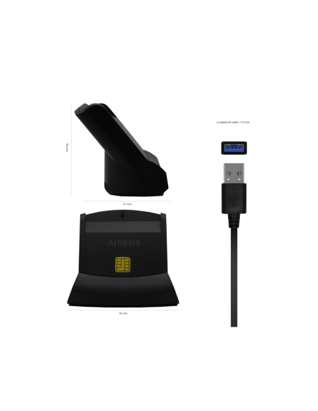 AISENS Lector de Tarjeta Inteligente DNI, Negro