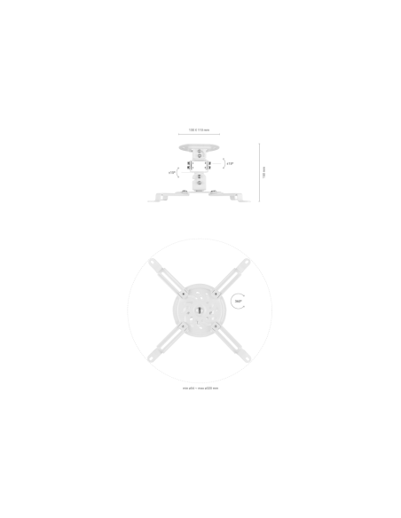 AISENS Soporte Universal Giratorio, Inclinable de Techo para Proyector 13.5Kg, Blanco