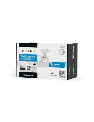 AISENS Soporte Universal Giratorio, Inclinable de Techo para Proyector 13.5Kg, Blanco