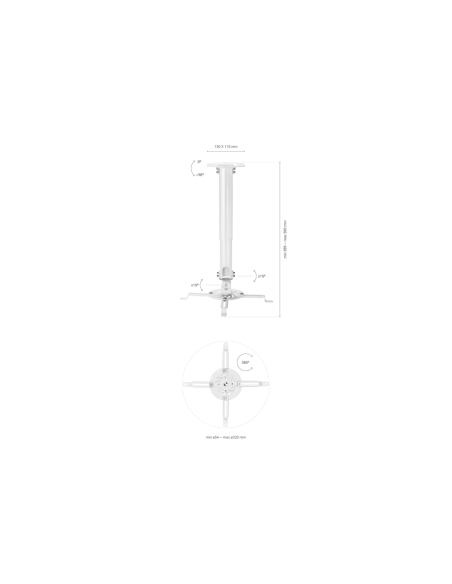 AISENS Soporte Universal Giratorio, Inclinable y Extensible de Techo para Proyector 13.5Kg, Blanco