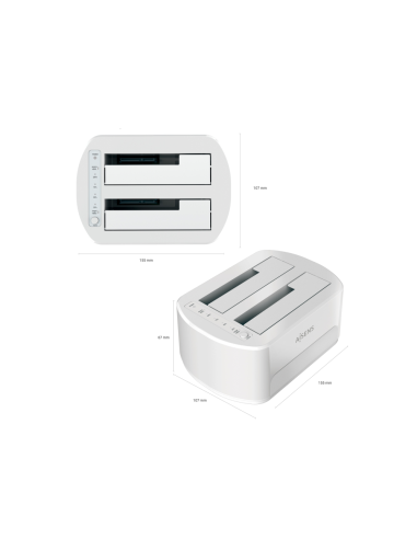 AISENS Estacion de Docking de Doble Bahia ASDS-D02W SATA 2.5/3.5 a USB 3.0/3.1 Gen1, Clone, Blanca