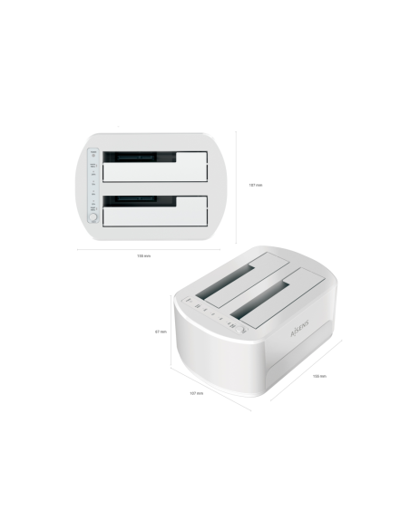 AISENS Estacion de Docking de Doble Bahia ASDS-D02W SATA 2.5/3.5 a USB 3.0/3.1 Gen1, Clone, Blanca
