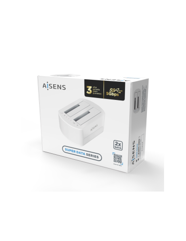 AISENS Estacion de Docking de Doble Bahia ASDS-D02W SATA 2.5/3.5 a USB 3.0/3.1 Gen1, Clone, Blanca