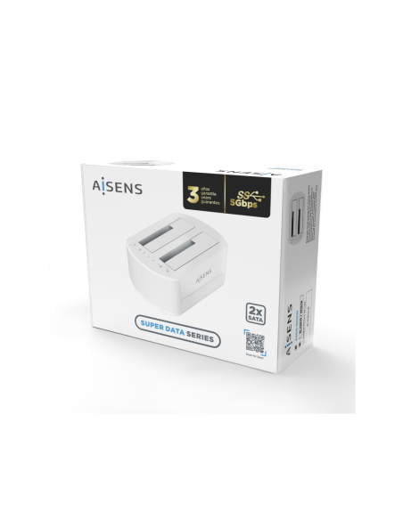 AISENS Estacion de Docking de Doble Bahia ASDS-D02W SATA 2.5/3.5 a USB 3.0/3.1 Gen1, Clone, Blanca