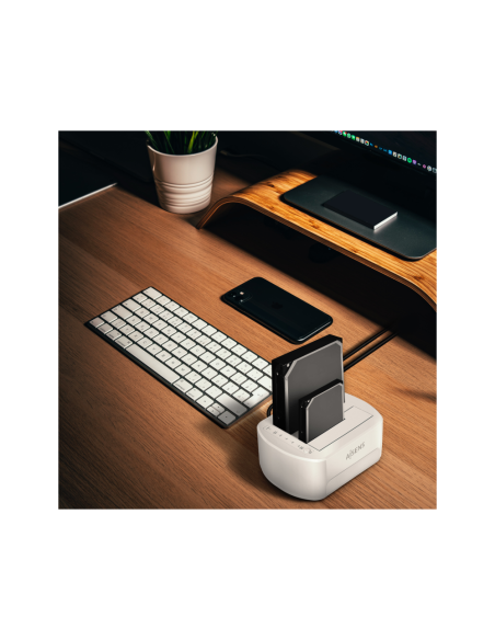 AISENS Estacion de Docking de Doble Bahia ASDS-D02W SATA 2.5/3.5 a USB 3.0/3.1 Gen1, Clone, Blanca