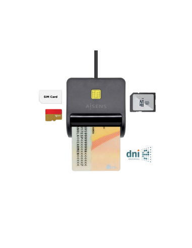 AISENS Lector de Tarjeta Inteligente DNI con Lector de Tarjetas SIM, SD, Micro SD, MMC, RS-MMC, MMC Micro, Negro