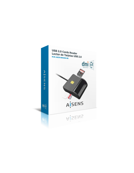 AISENS Lector de Tarjeta Inteligente DNI con Lector de Tarjetas SIM, SD, Micro SD, MMC, RS-MMC, MMC Micro, Negro