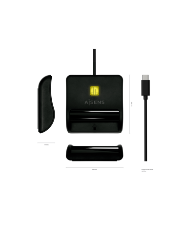 AISENS Lector De Tarjeta Inteligente DNI, USB-C, Negro