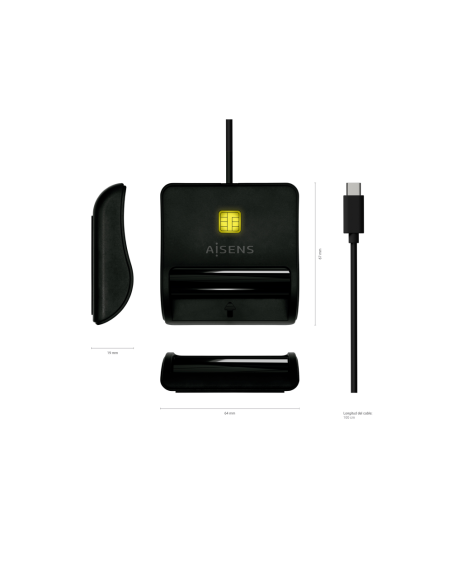 AISENS Lector De Tarjeta Inteligente DNI, USB-C, Negro