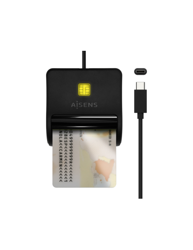 AISENS Lector De Tarjeta Inteligente DNI, USB-C, Negro