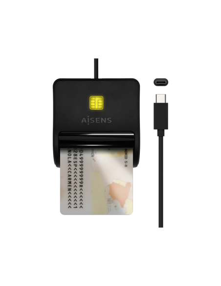 AISENS Lector De Tarjeta Inteligente DNI, USB-C, Negro