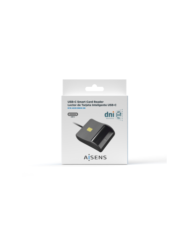 AISENS Lector De Tarjeta Inteligente DNI, USB-C, Negro