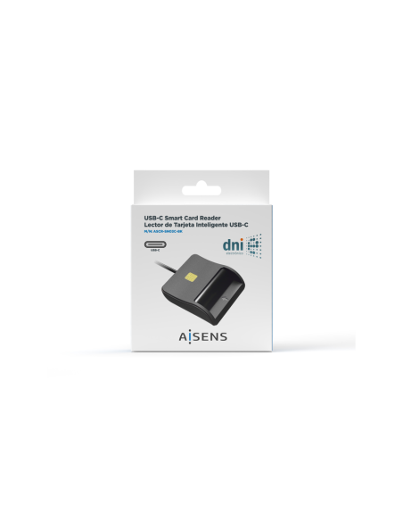 AISENS Lector De Tarjeta Inteligente DNI, USB-C, Negro