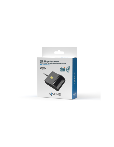 AISENS Lector De Tarjeta Inteligente DNI, USB-C, Negro