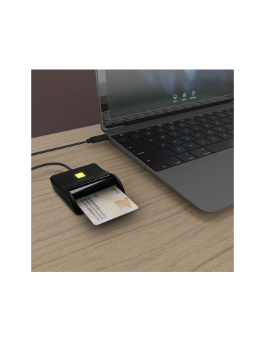 AISENS Lector De Tarjeta Inteligente DNI, USB-C, Negro