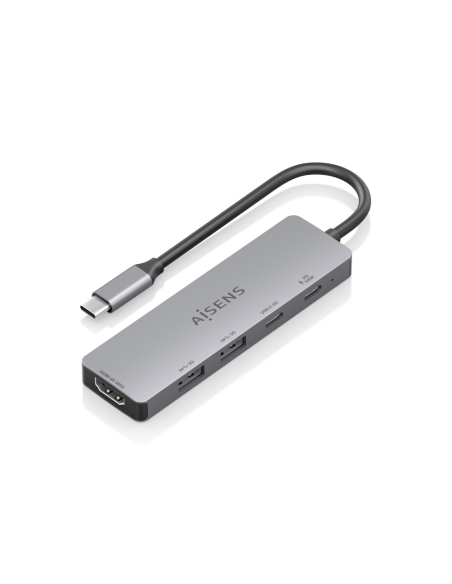 AISENS USB-C Dock 5 en 1, USB-C a 1xHDMI 2xUSB-A 1xUSB-C 1xUSB-C PD, Gris, 15cm