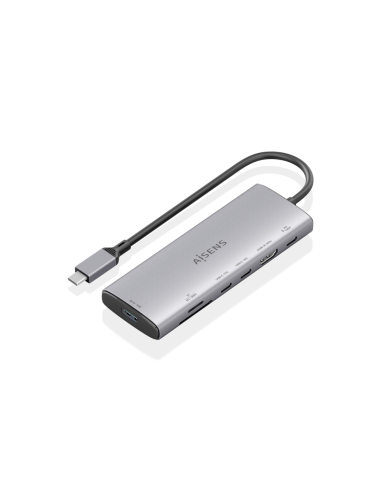 AISENS USB-C Dock 7 en 1, USB-C a 1xHDMI, 1xUSB-A 10G, 2xUSB-C 10G, 1xSD, 1xMicroSD, 1xUSB-C PD 100W, Gris, 20cm