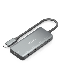 AISENS Hub USB 3.1 USB-C, USB-C/M-1xUSB-C PD 100W+1xUSB-C USB3.0/H+3xUSB-A USB2.0/H, Gris, 15cm