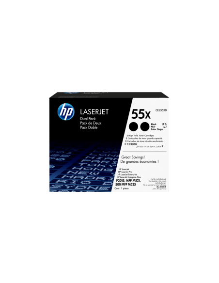 HP Pack de ahorro de 2 cartuchos de tóner original LaserJet 55X de alta capacidad negro