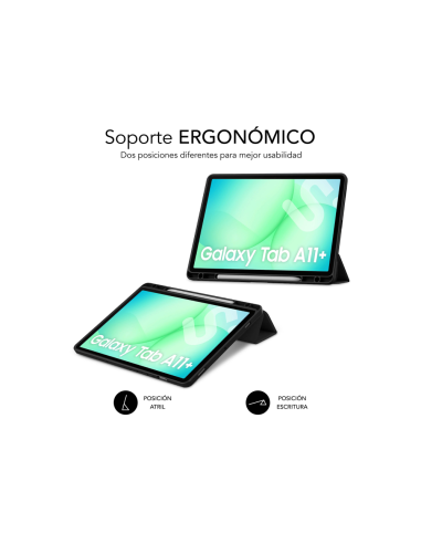 SUBBLIM Funda Tablet Shock Case Samsung Tab A11+ Negro 11" SmartCover magnético SlotPen