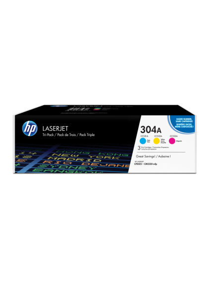 HP Pack de ahorro de 3 cartuchos de tóner original LaserJet 304A cian/magenta/amarillo