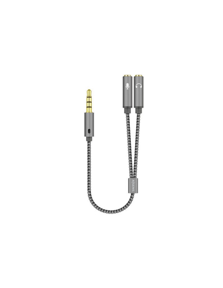 AISENS Cable Adaptador Audio Jack 3.5 4pines/M-2xjack 3.5 3pines/H, Gris, 25cm