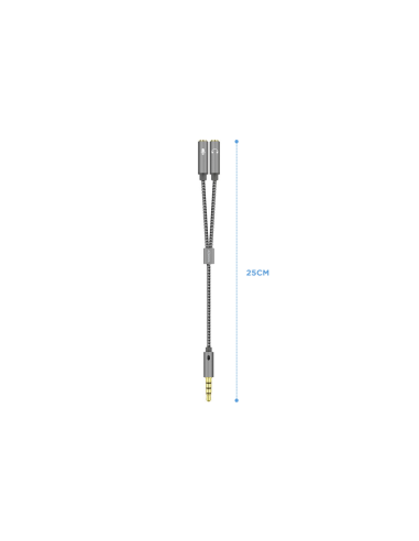 AISENS Cable Adaptador Audio Jack 3.5 4pines/M-2xjack 3.5 3pines/H, Gris, 25cm