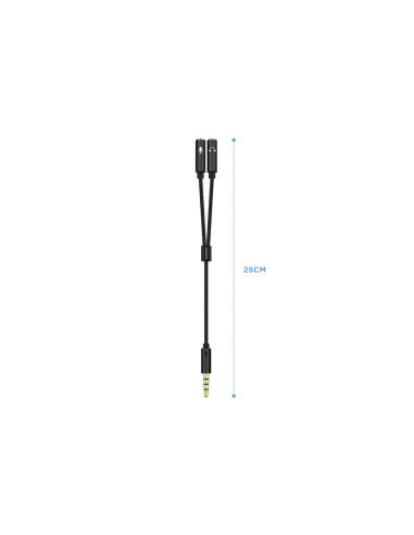AISENS Cable Adaptador Audio Jack 3.5 4pines/M-2xjack 3.5 3pines/H, Negro, 25cm