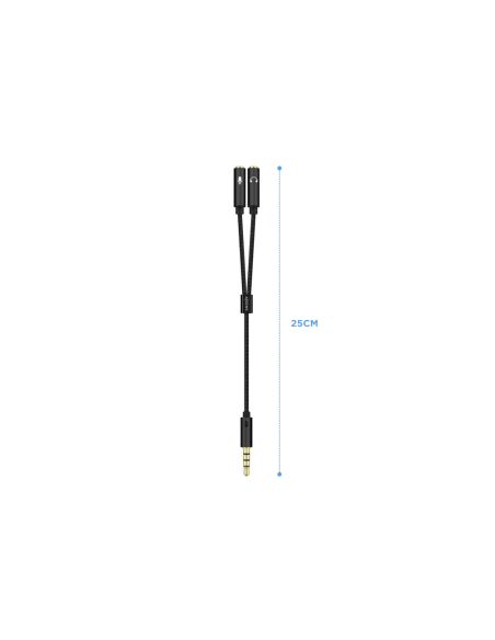 AISENS Cable Adaptador Audio Jack 3.5 4pines/M-2xjack 3.5 3pines/H, Negro, 25cm