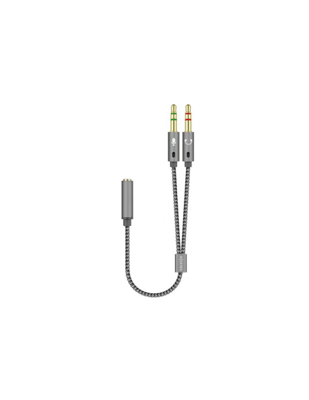 AISENS Cable Adaptador Audio Jack 3.5 4pines/H-2xjack 3.5 3pines/M, Gris, 25cm