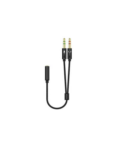 AISENS Cable Adaptador Audio Jack 3.5 4pines/H-2xjack 3.5 3pines/M, Negro, 25cm