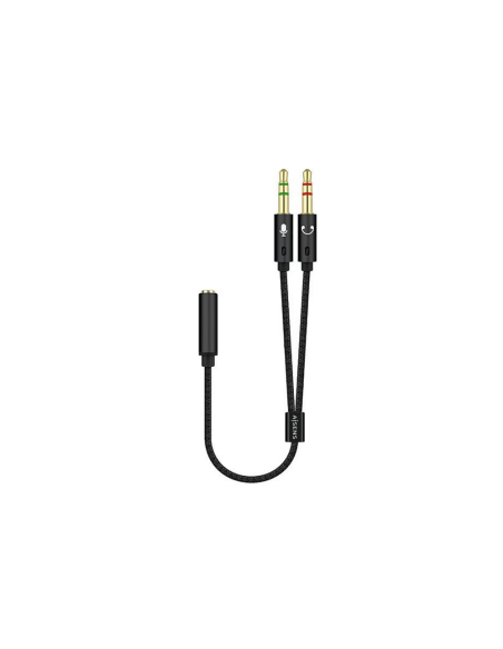 AISENS Cable Adaptador Audio Jack 3.5 4pines/H-2xjack 3.5 3pines/M, Negro, 25cm