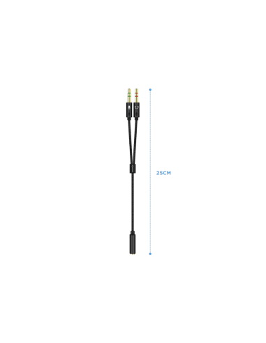 AISENS Cable Adaptador Audio Jack 3.5 4pines/H-2xjack 3.5 3pines/M, Negro, 25cm