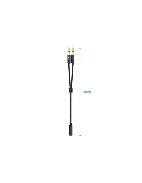 AISENS Cable Adaptador Audio Jack 3.5 4pines/H-2xjack 3.5 3pines/M, Negro, 25cm